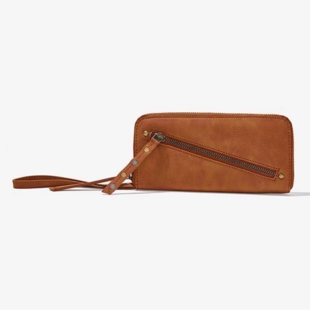 Free People Brown Vegan Leather Wristlet Wallet Clutch NWT